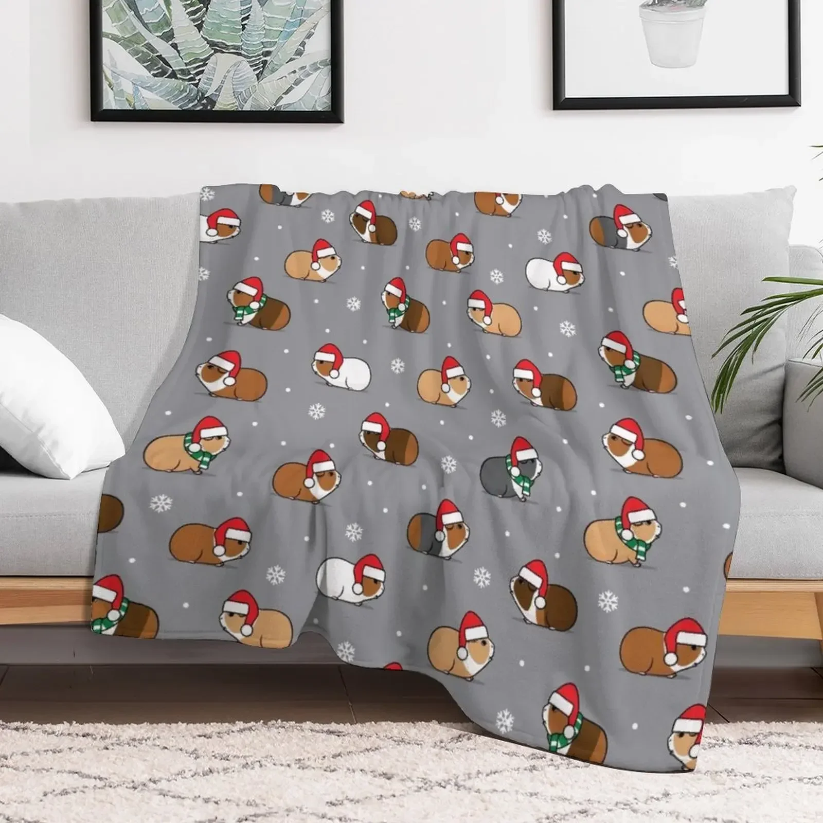 Christmas Guinea pigs - grey Throw Blanket blankets and throws Luxury Thicken Cute Plaid Summer Blankets