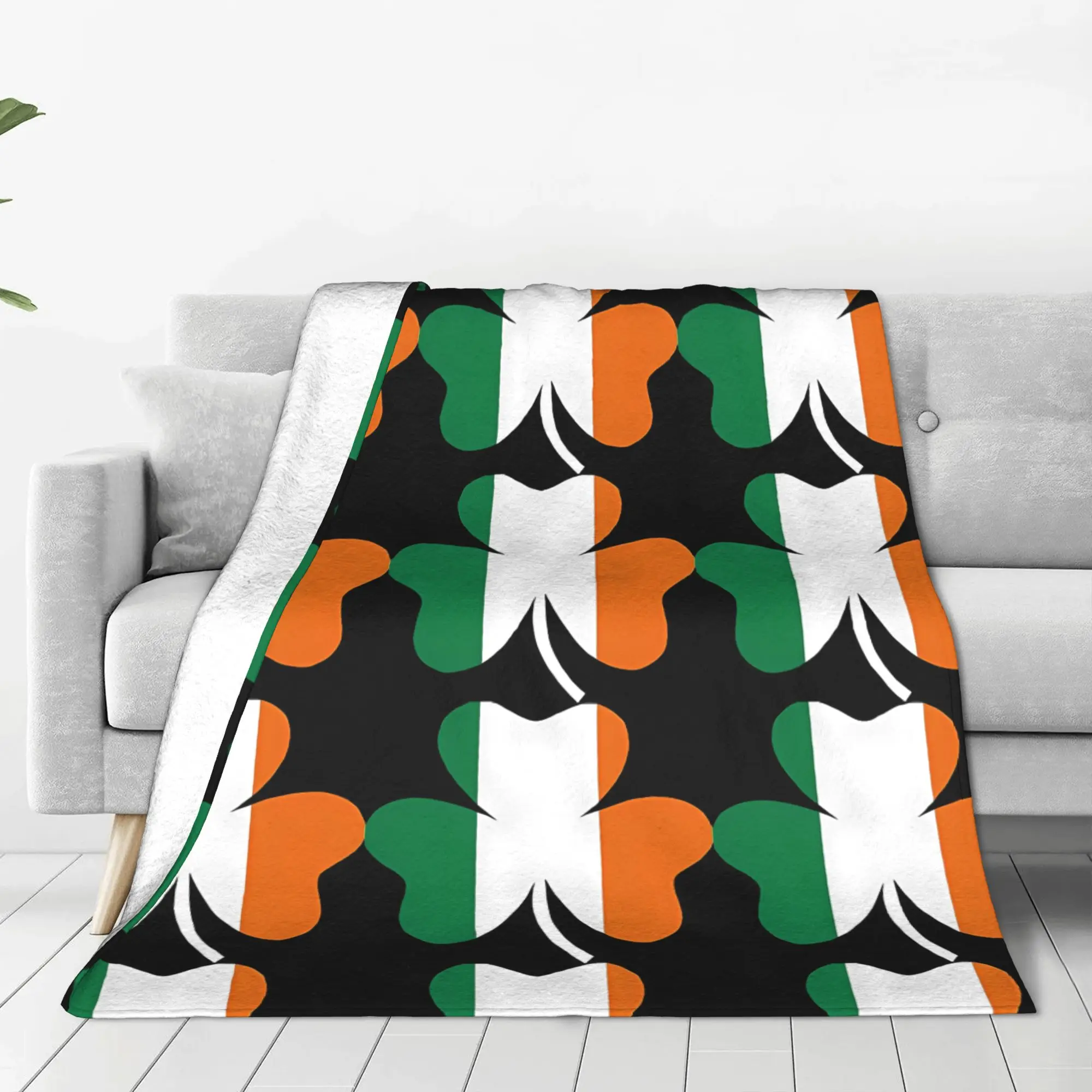 1PC Home Cutecore Ireland Flag Shamrock St Patricks Day Blanket Super Cosy Plush Home Living Room Sofa Halloween