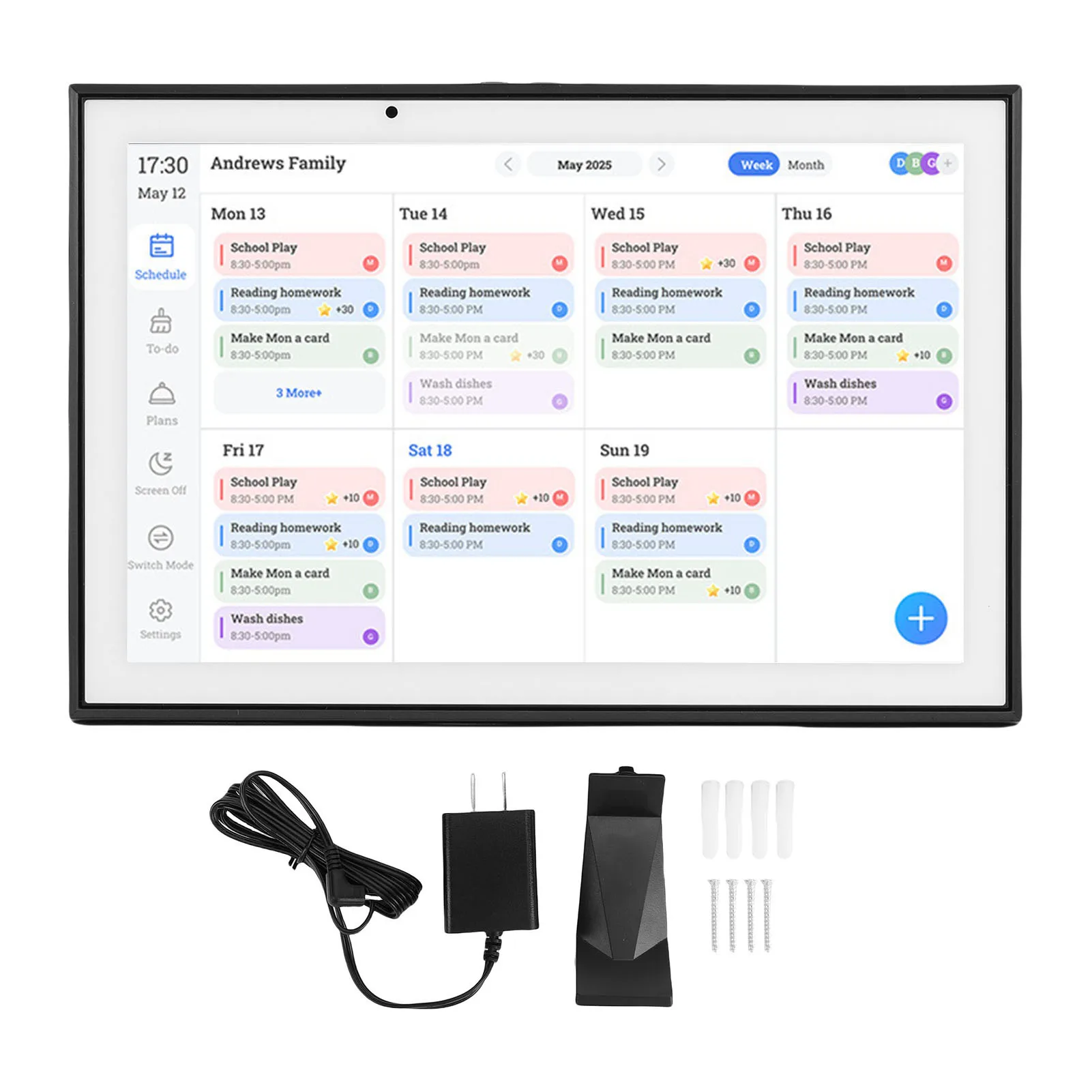 

10.1 Inch Digital Calendar IPS HD Touch Screen Smart Family Planner with Chore Chart Meal Planner Star Points Photo Frame