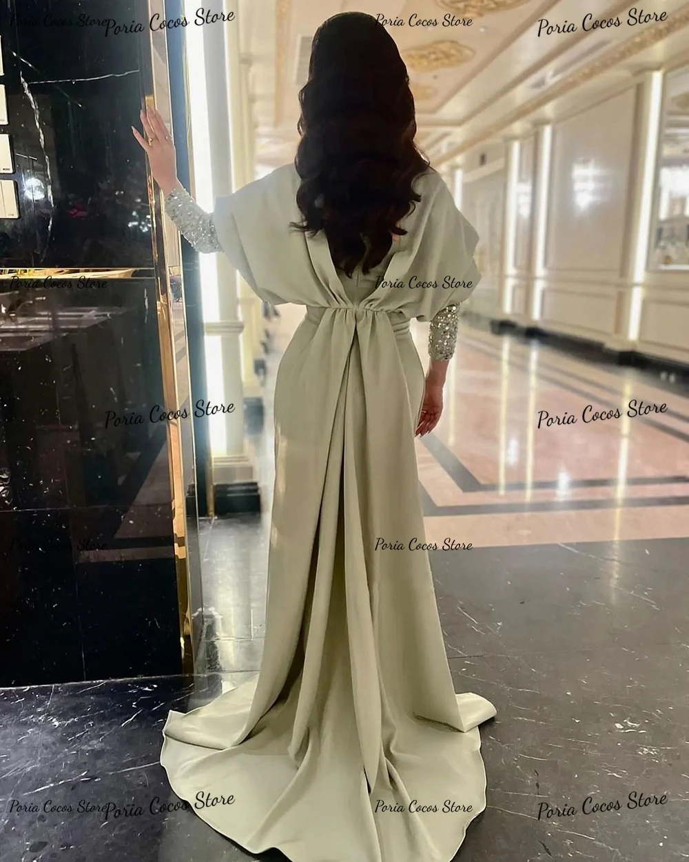 Customized فساتين السهرة Long Sleeve Prom Gown Mermaid Dress V Neck Elegant Evening Middle Eastern Style Платья На Торжество