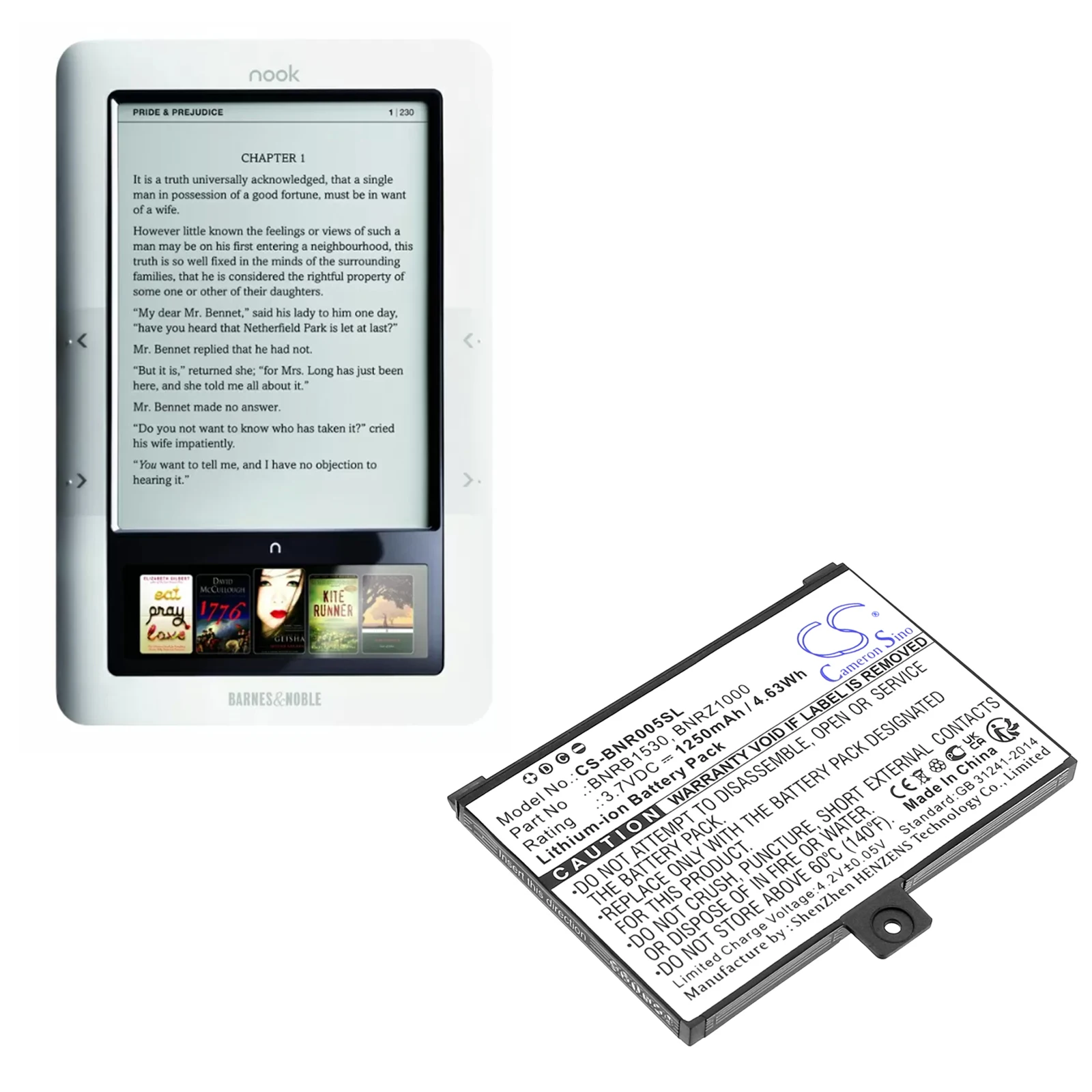 E-book E-reader 3.7V/1250mAh Battery BNRB1530,BNRB454261,BNRZ1000 for Barnes&Noble 005,BNRV100,BNRZ100,NOOK Classic