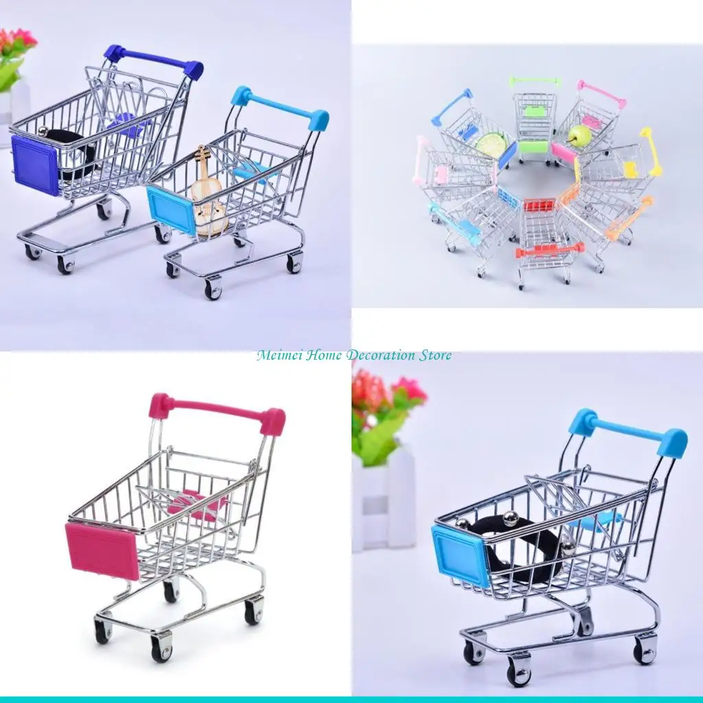 H7BF Mini Supermarket Hand Trolley Shopping Utility Cart Storage Basket Pretend Kids