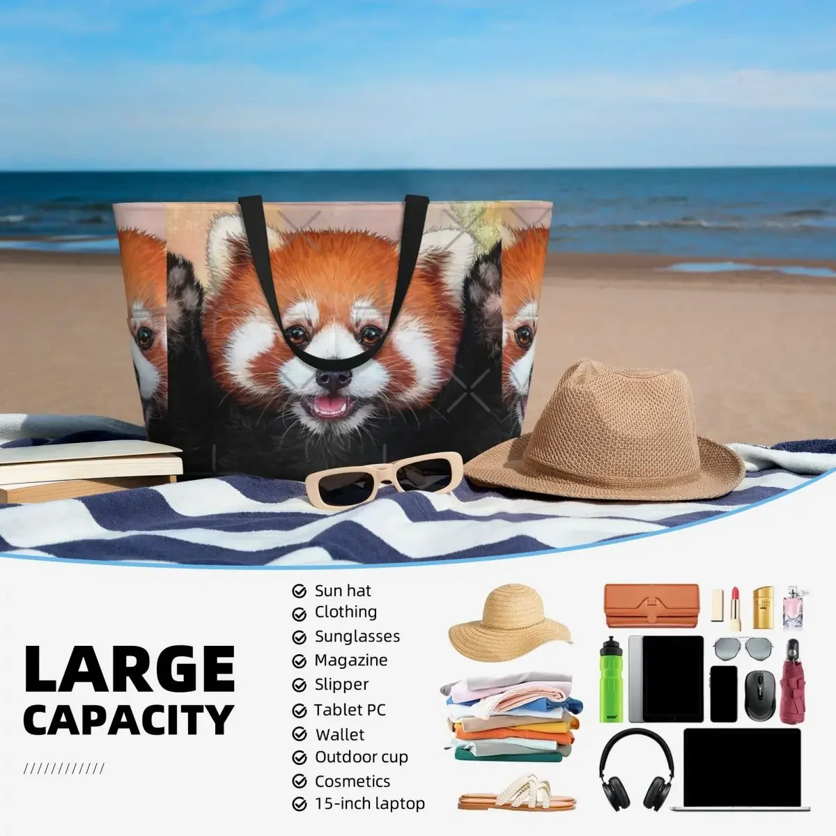 Rote Panda Malerei Strand Reisetasche, Einkaufstasche Retro große Kapazität Sport Geburtstags geschenk Multi-Style-Muster