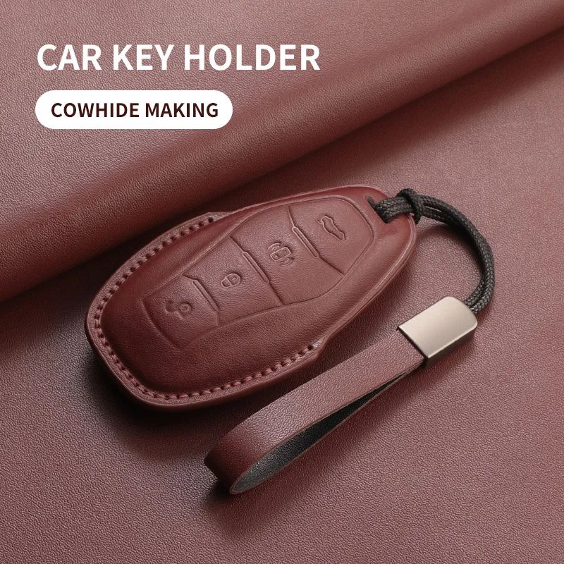 Leather Car Key Cover Case Shell For Hongqi H5 H7 H9 HS3 HS5 HS7 EHS9 L5 L9 Car Remote Key Case Protector Cover Keychain