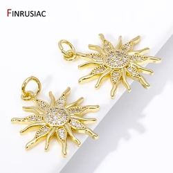 DIY Brass Round Sun Charms Nacklace Making Supplies 18K Gold Plated Inlaid Zircon Sun Pendants For Jewelry Making Accessories