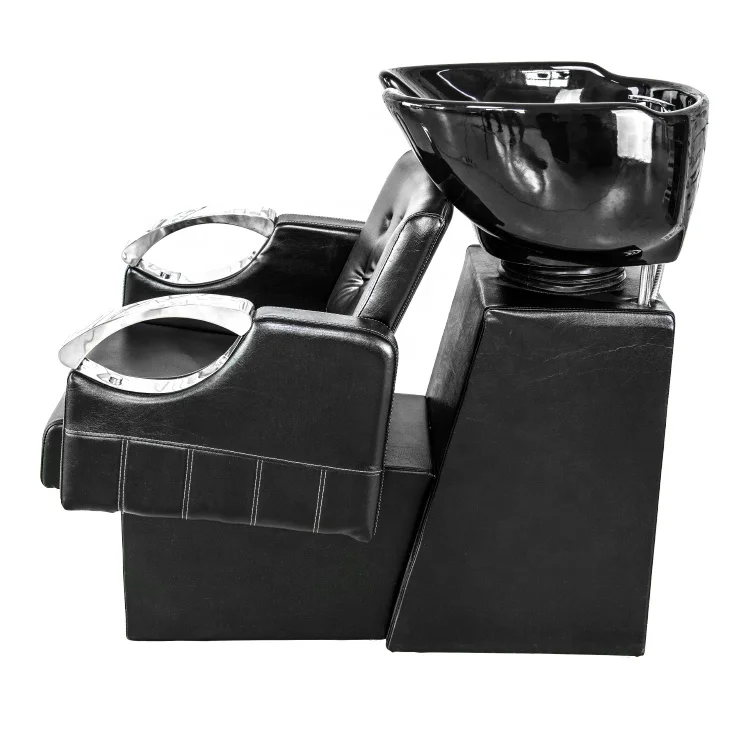 Comfortable  Leather Salon Sink Shampoo Bowl Chair with Ceramic Rotatable Wash Basin for Salon Furniture