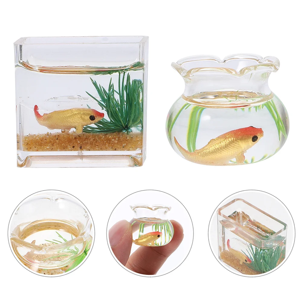 4 ชิ้น ตู้ปลาแก้วขนาดเล็ก ตู้ปลาจำลอง ของตกแต่งจิ๋ว ของเล่นตกแต่งขนาดเล็ก