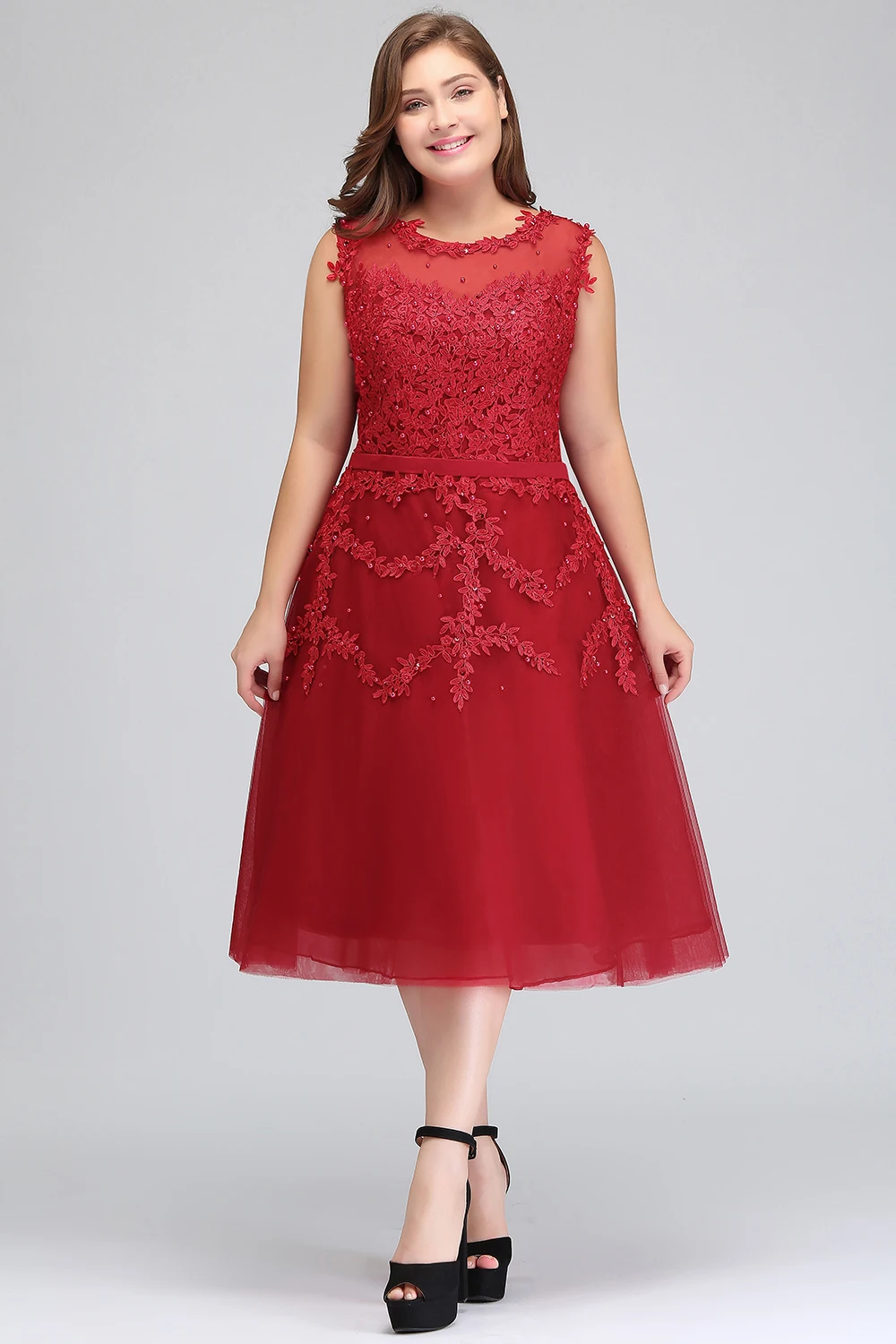 BABYONLINE Homecoming Dress Flower and Pearl Bodice with Paddings Tulle Skirt Embroidered Flora A-line Skirt Fomal Party Ball