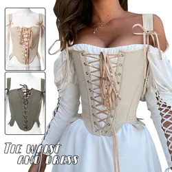 Summer Vintage Corset Tops Women Medieval Sexy Lace Up Bustier Bandage Sleeveless Tank Tops Fairy Princess Cosplay Costume