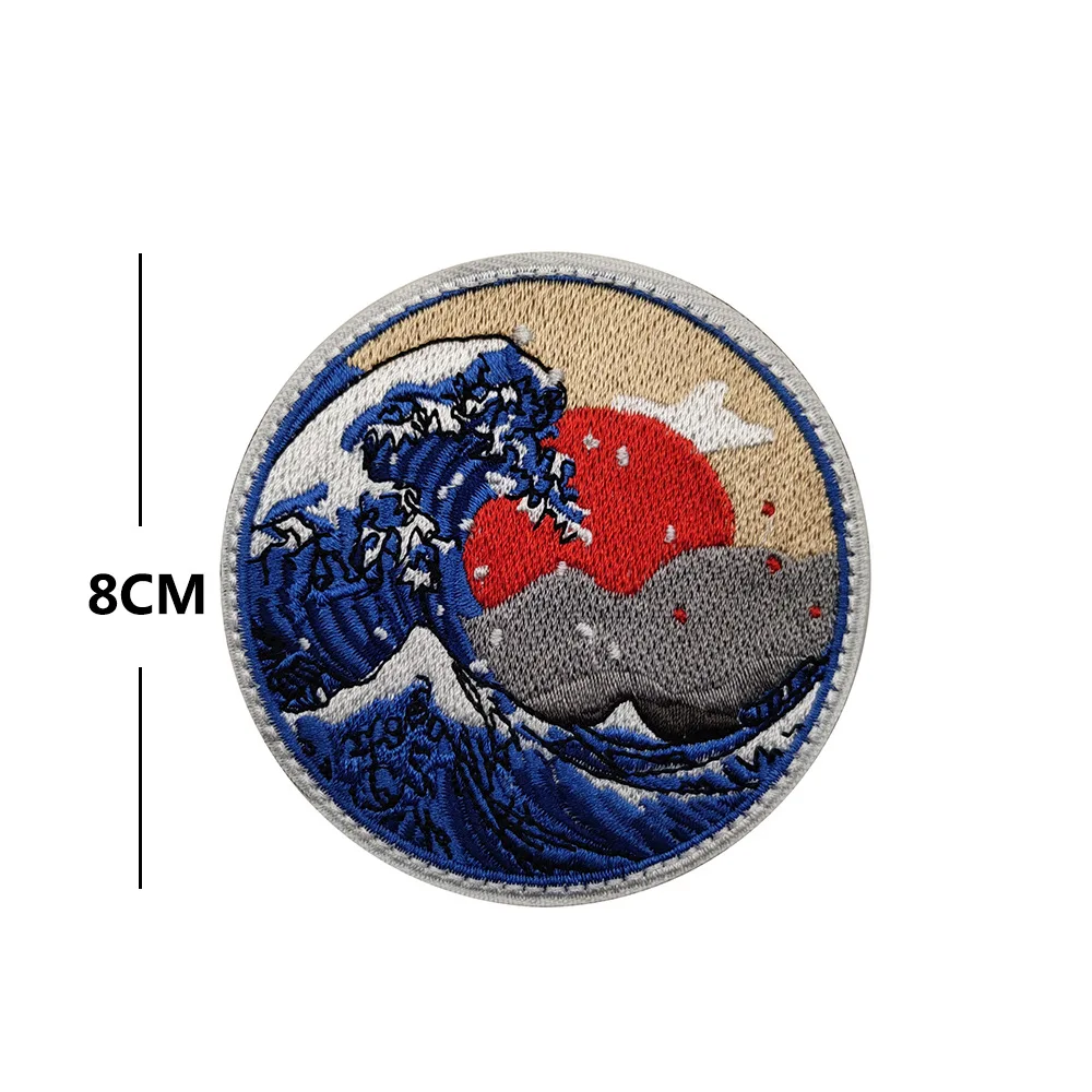 Great Wave Off Kanagawa Japan Patch Military Tactical Patches Embroidered Applique Badge for Jackets Coat Hat Hook and Loop DIY