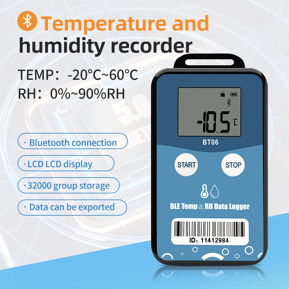 Smart Bluetooth Temperature Humidity Data Logger Reusable RH TEMP LCD Recorder with 32000 Capacity Humiture Recording Meter