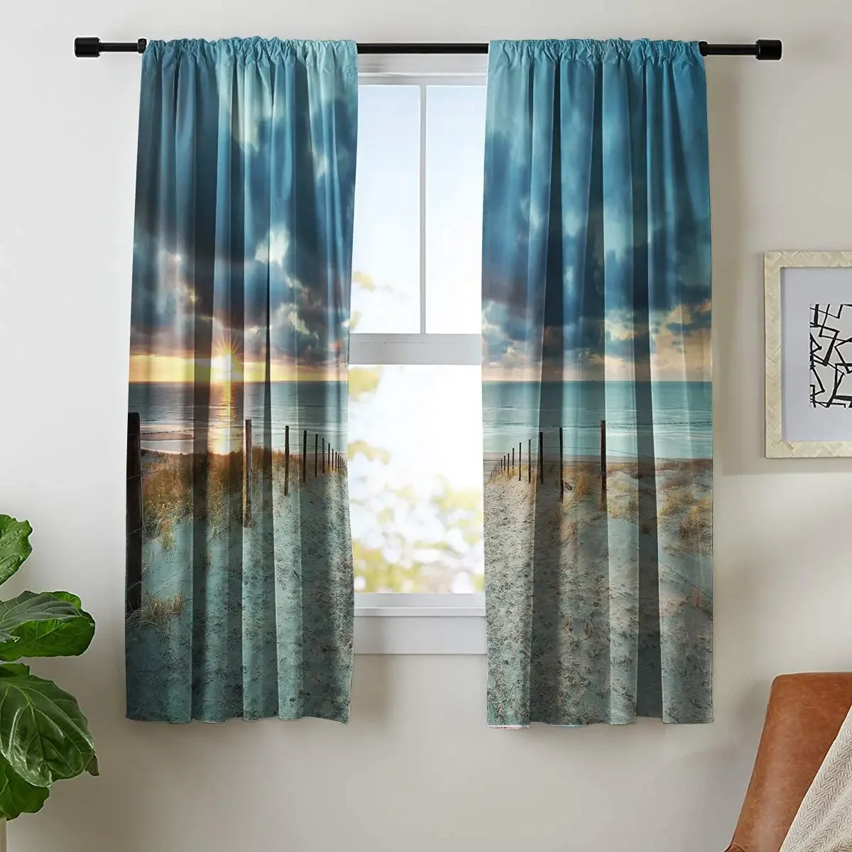 Ocean Beach Scenery Blackout Curtains Hawaii Tropical Sunset Seaside Blue Sky Beach Coastal Living Room Bedroom Curtains