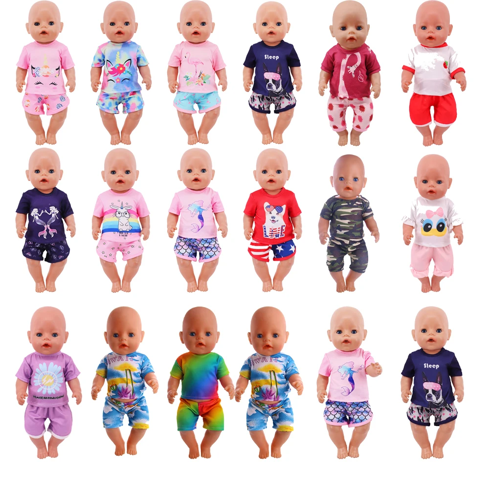 Diverse Styles Of Doll Clothing Summer T-Shirt+Shorts 43Cm Recycled Baby And 18-Inch Doll Our Generation's Cute Printed Pajamas