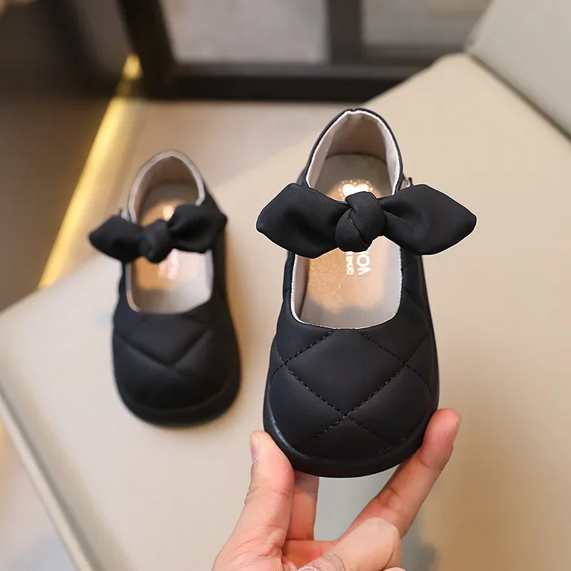 Children Leather Shoes for Girls Soft Spring Autumn New Baby Shallow Bow Solid Color Japanese Style Kids Versatile Casual Shoes