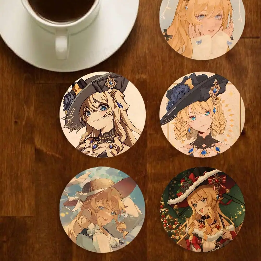 G-Genshin Navia Impact Wood Coaster Mug Tea Coffee Cup Pad Heat Resistant Placemats Tableware Decor