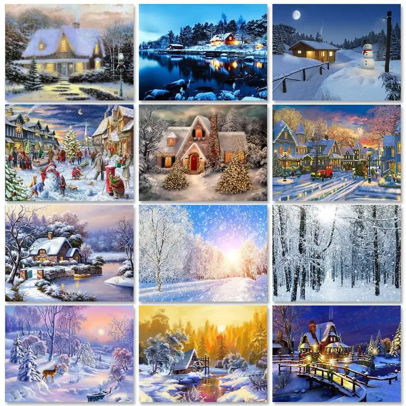 

CHENISTORY Modern 5D Diamond Painting Frame Diamond Embroidery Winter Landscape Diamond Mosaic Adults Crafts Wall Decor