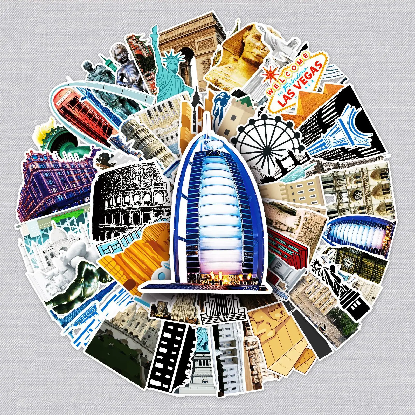 

wholesale Sticker Factory 64 Landmark Architecture Graffiti Computer Luggage Scooter Car Waterproof Decoration Mobile Phone