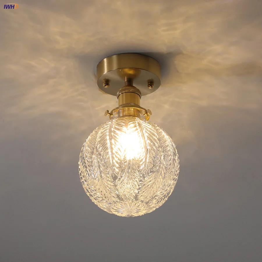 

IWHD лист прозрачное стекло светодиодный потолочный светильник для гостиной проход ванная комната медный навес скандинавский современный простой потолочный светильник