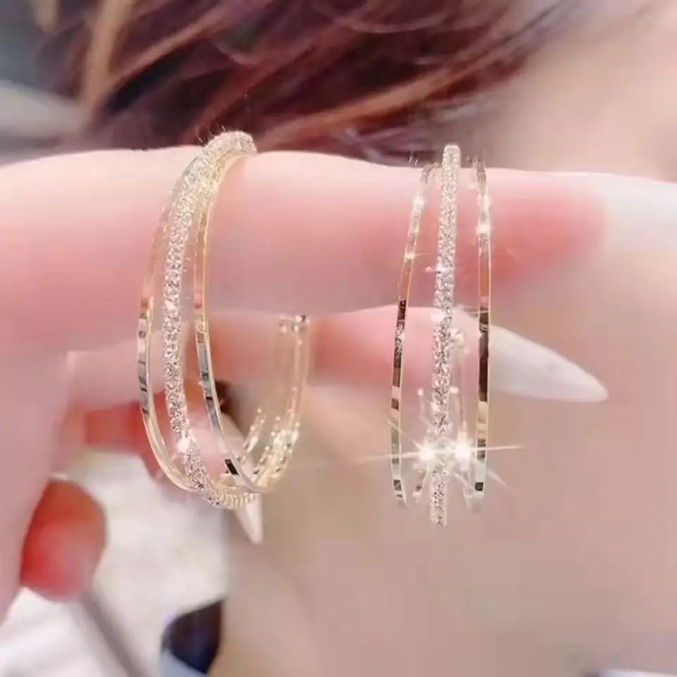 Stylish tassel earrings female personality super fairy diamond set long earrings
