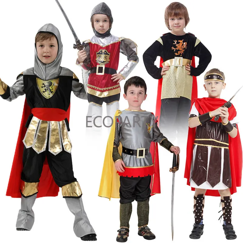 Halloween Boys Royal Samurai Knights Clothing Soldiers Children Middle Ages Ancient Roman Samurai Cape Carnival Party No Weapons