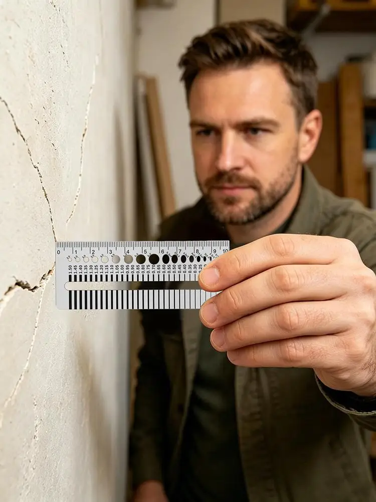 Stainless Steel Crack Width Gauge Card Precision Gap Measuring Tool for Concrete Wall Inspection, Home & Construction Monitoring