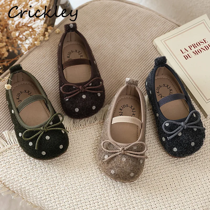 Dot Vintage Kids Flats Shoes Bow Elastic Band Shallow Girls Ballet Flats Soft Sole Non Slip Children Princess Shoes