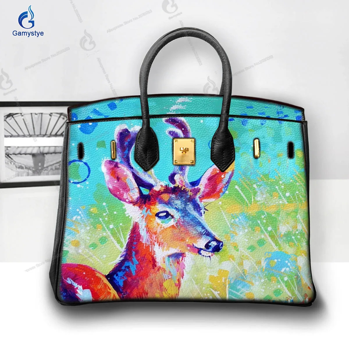 

Personalizar bolso Art Hand Painted Cute little deer Bag Designer Totes Women purses and handbag Popular Genuine Leather Fashion