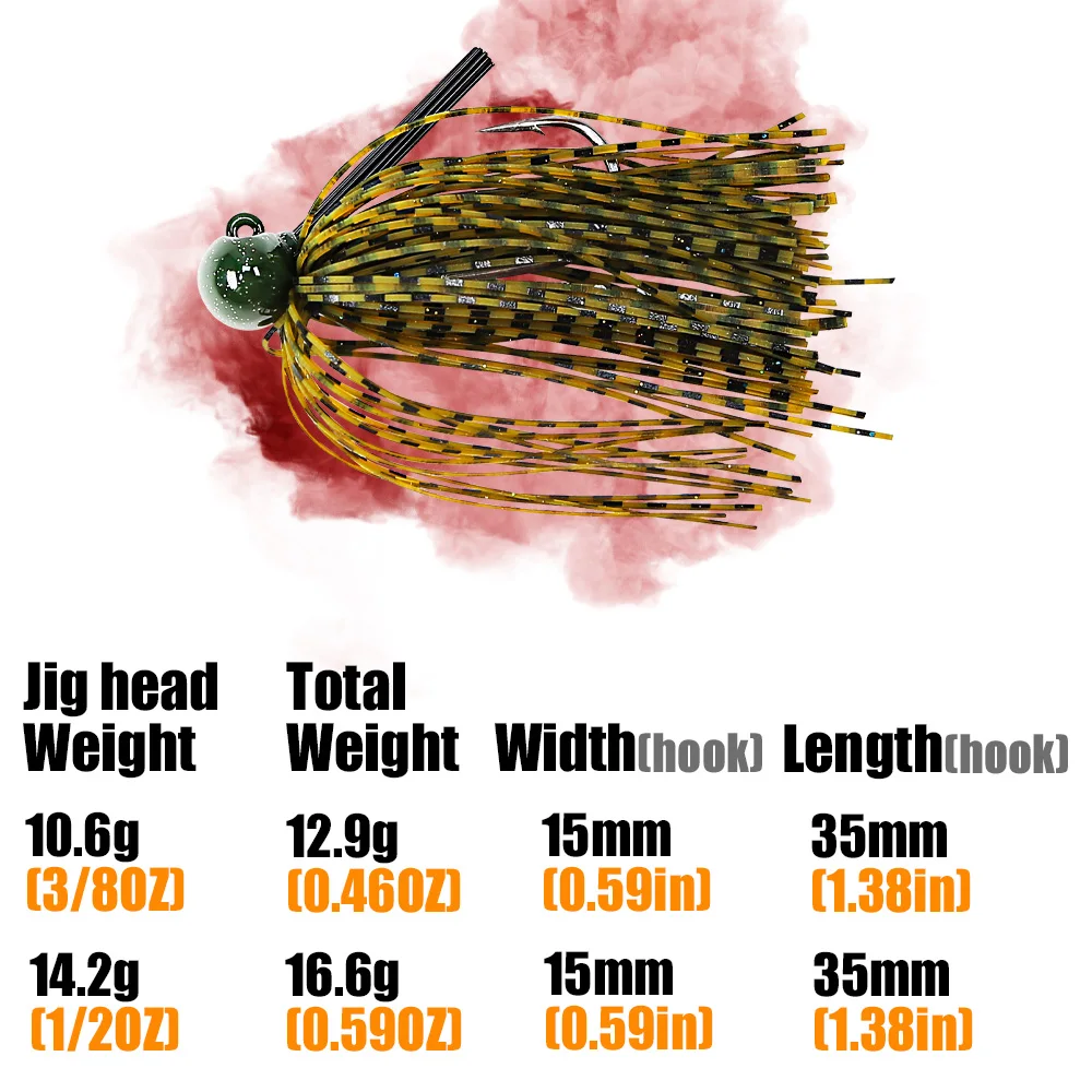 B&U 1pc 3/8oz 1/2oz Bass Weedless Football Jig Silicone Rubber Jig Skirt Sharp Hook Flipping Jig Artificial Bait for Bass