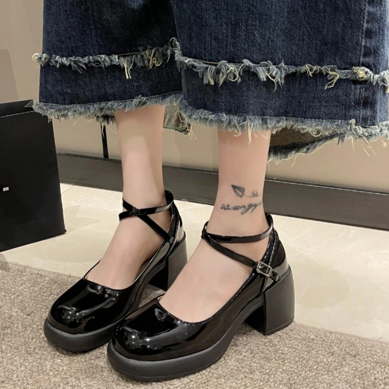 Shoes for Women 2023 New Ankle-wrap Mary Janes Women's High Heels Summer Buckle Office Pumps Women Round Toe Solid Shoes Ladies