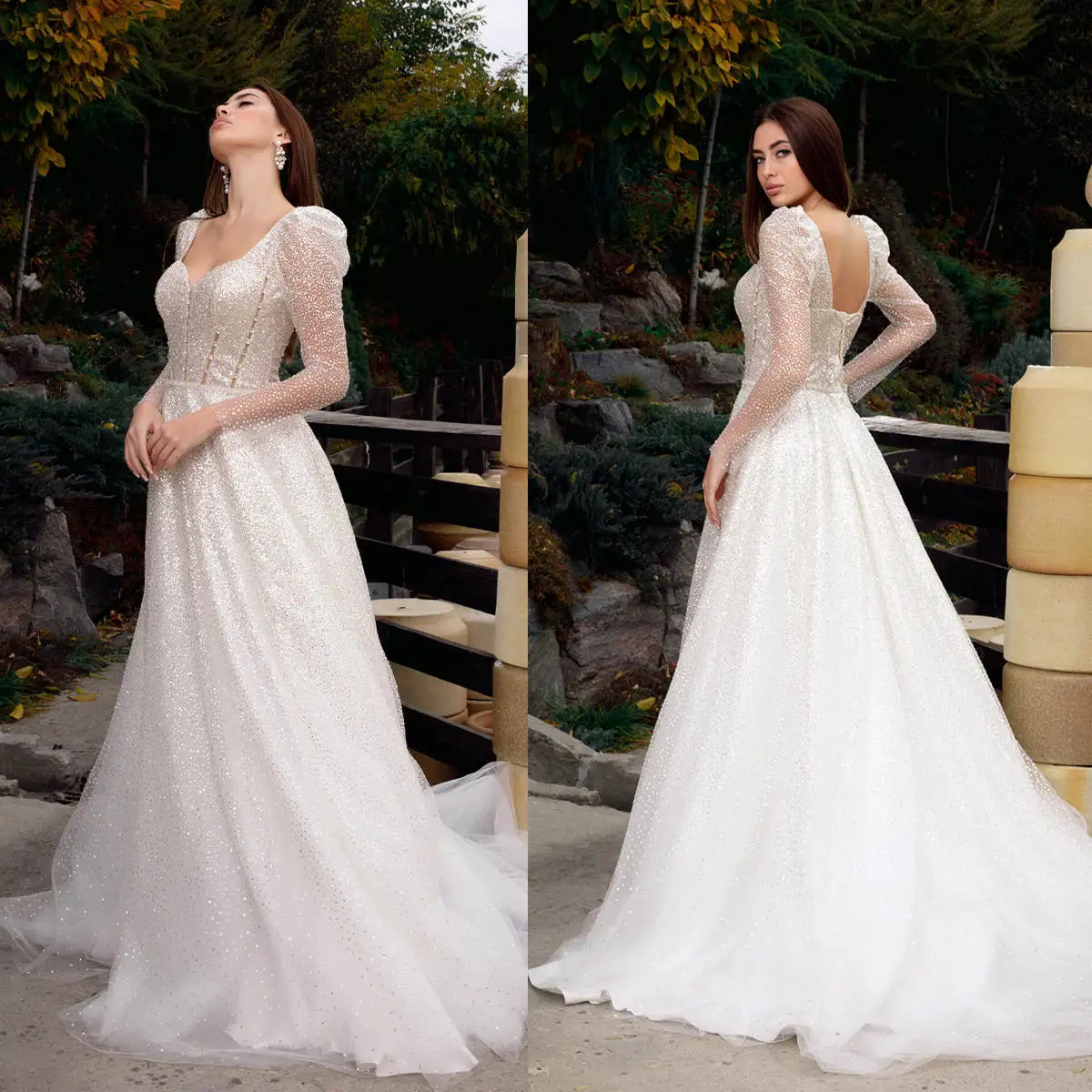 

Illusion A Line Wedding Dresses Sweetheart Lace Shiny Beading Pearl Bridal Gown Sweep Train Vestidos De Novia Customized