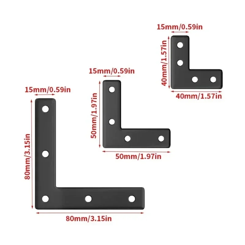 15pcs L-shaped black corner code fixed brackets furniture repair fasteners suitable for table chair cabinet hardware accessories