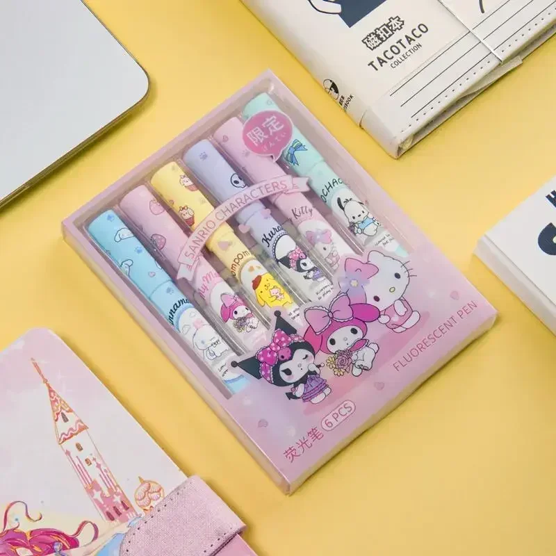 Kawaii Sanrio Marking Pen Cute Cartoon Hello Kitty Highlighter Stationery Kuromi My Melody Cinnamoroll  Office Supplies Gifts