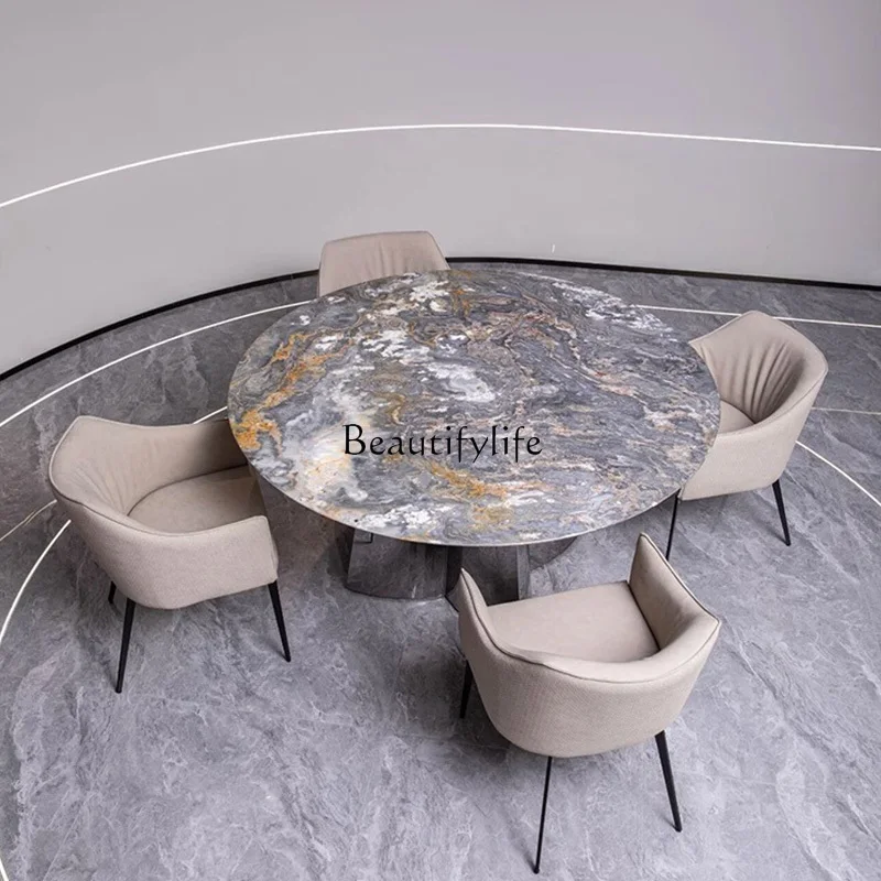 Natural marble blue sand dining table light luxury luxury luxury stone round dining table