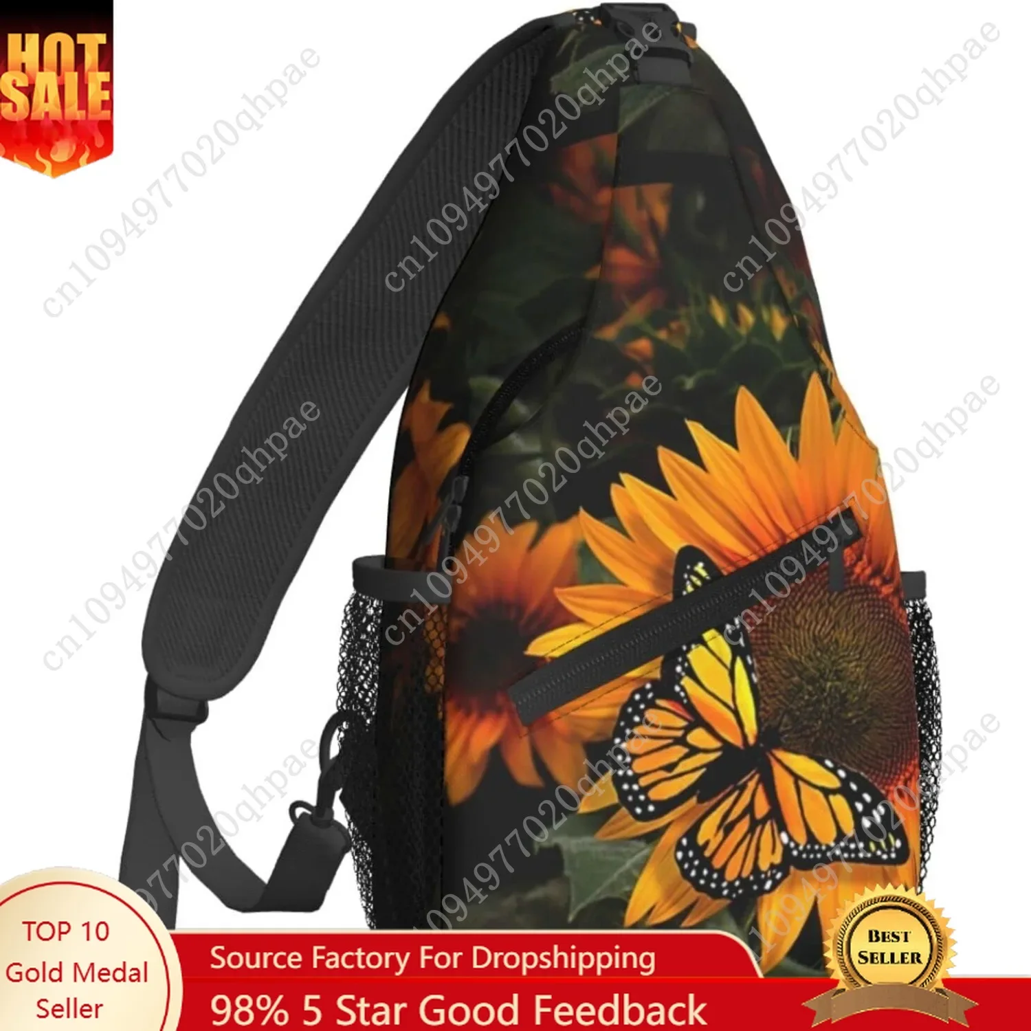 Beautiful Sunflower Butterfly Sling Bag for Women Crossbody Shoulder Bag Casual Daypack Backpacks Men Chest Bag Gym Cycling Trav