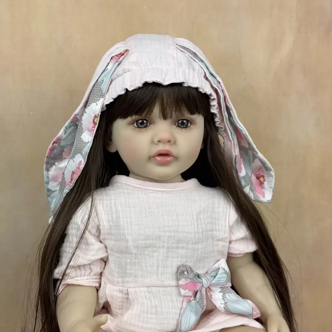 دمية بي زي دول 55 سم (22 بوصة) بجسم كامل من الفينيل، دمية أطفال معاد تصنيعها بشعر طويل، أميرة صغيرة، لعبة فنية للعب وارتداء الملابس والاستحمام، هدية عيد ميلاد