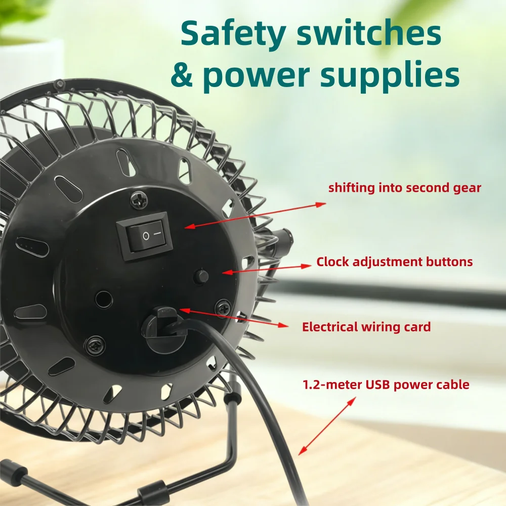 USB Clock Fan USB-Powered Portable Mobile with Real Time Clock Temperature Display USB Fan LED USB Clock Fan for Home and Office