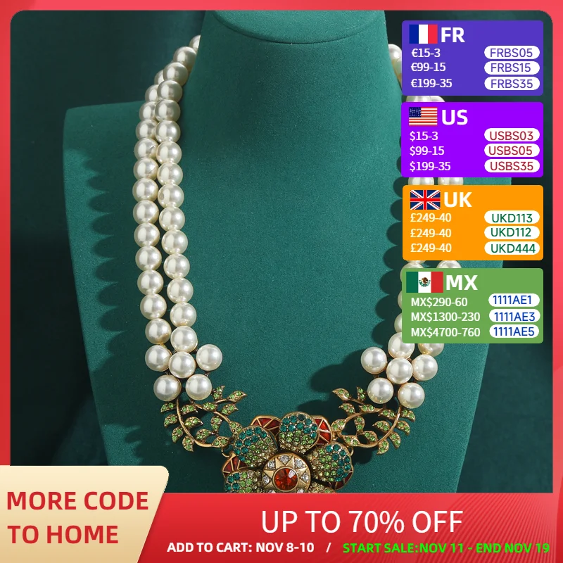 

Vintage Statement Necklace Pearl Large Rhinestones Flower Luxury Choker Chunky Wedding Bride Antique Jewelry Accessories Women