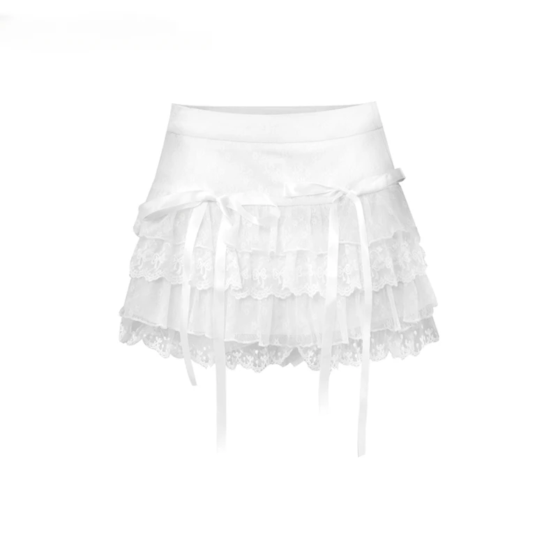 

Women's Summer Ballet Style High Waist Slim Lace Fairy Cake Skirts Sweet Hot Girl Pure Desire Short Puffy Skirt Female Clothes