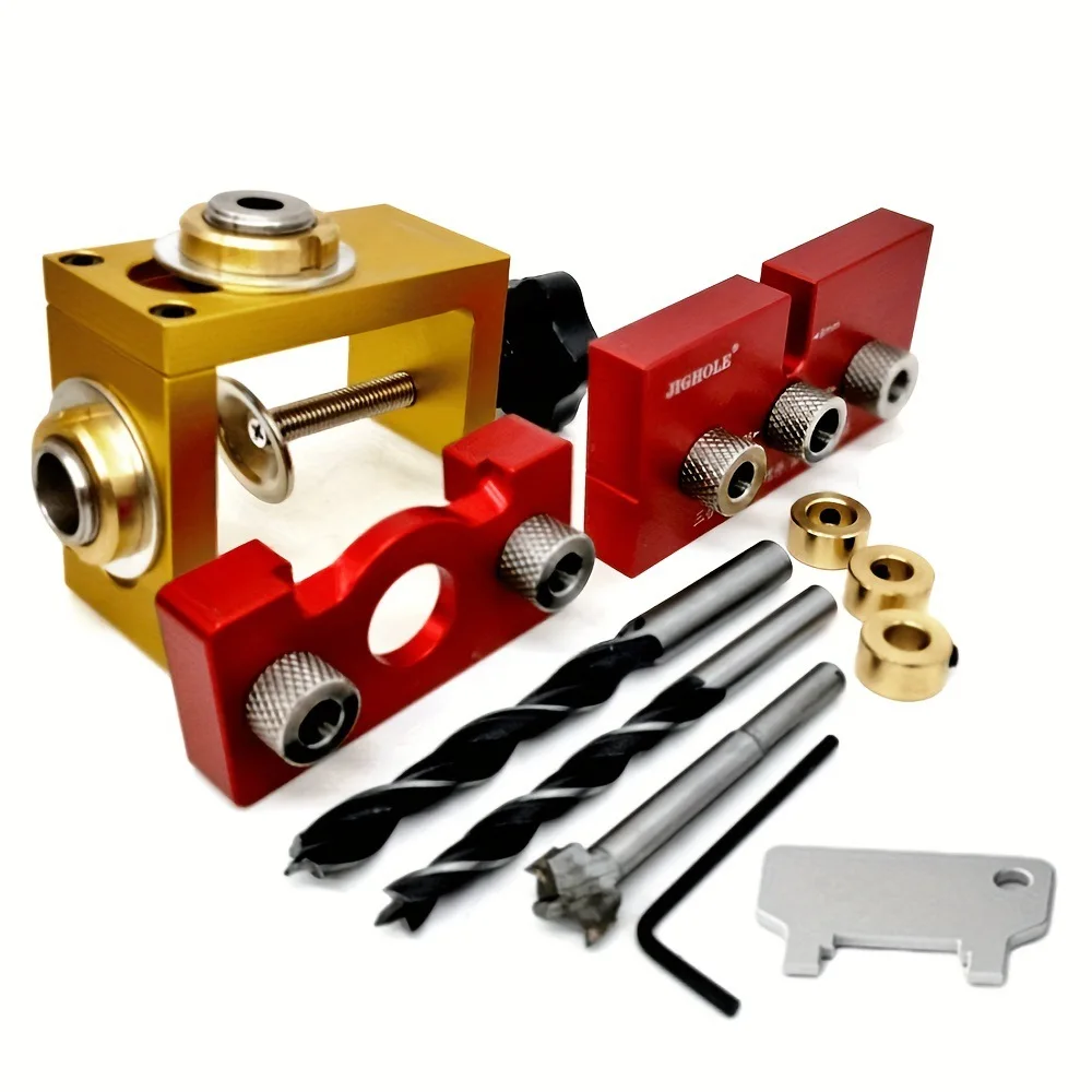 3 في 1 Doweling Jig Kit النجارة قابل للتعديل الخشب وتد لكمة محدد الألومنيوم جيب ثقب الرقصة ، أداة دليل ثقب الخزانة