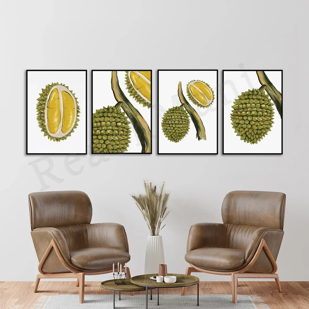 Durian Tropical Fruit Poster, Fruit Plant Wall Art Print Poster Home Living Room Kitchen Decor