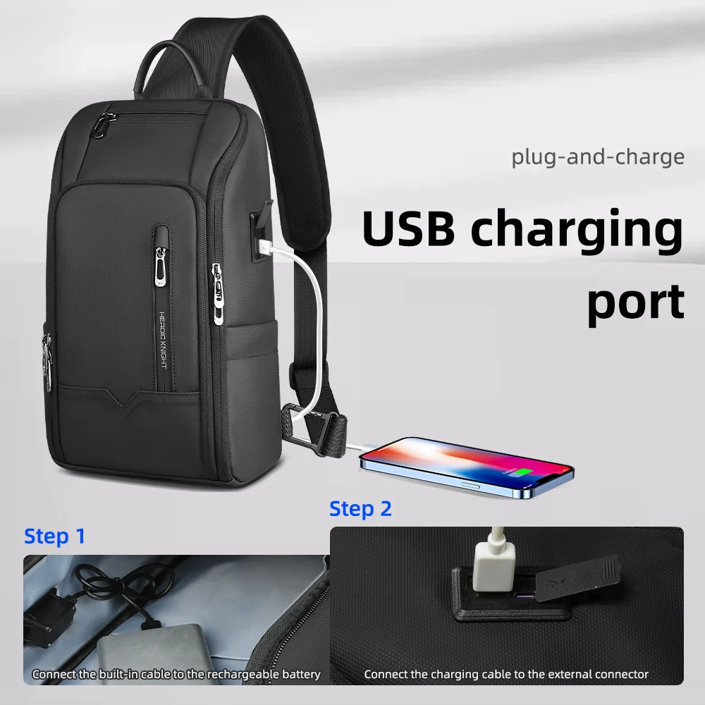 HcanKcan Fashion Men's Crossbody Bag Multifunction USB Shoulder Bag Waterproof Messenger Pack Trend Sport Travel Sling Chest Bag