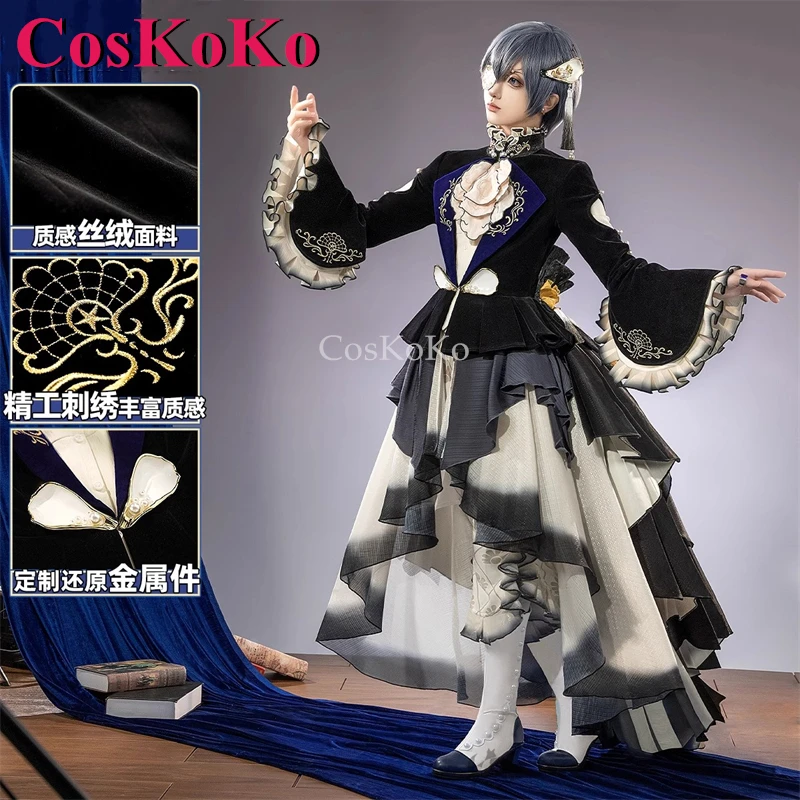 CosKoKo Ciel Phantomhive Cosplay Anime Black Butler Costume Fresh Oyster Skin Handsome Outfit Halloween Party Role Play Clothing