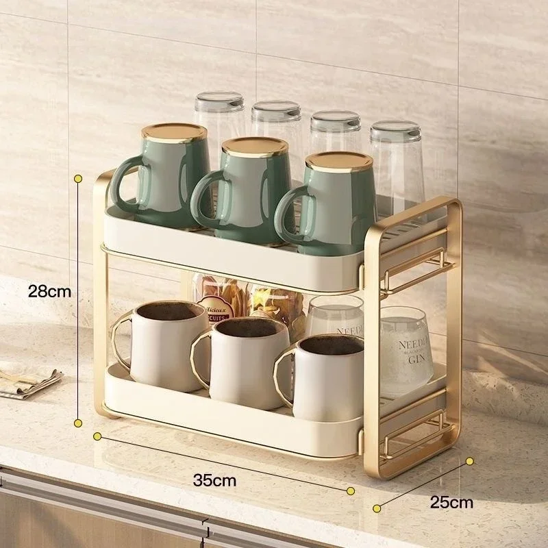 Standing Cup Holder Wine Glasses Holder 2-Tier Cup Drying Rack with Drip Tray Coffee Cup Drain Tray Multifunctional Storage Rack