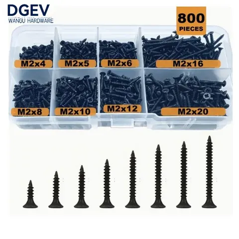 800-Piece M2S Phillips Self-Tapping Screw Set, Suitable for Metal, Plastic, and Aluminum Electrical Assembly