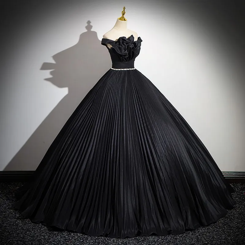 Klassische schwarze Quinceanera-Kleider für Frauen, elegant, schulterfrei, Ballkleider, modisch, schlicht, bauschig, Ballkleid, individuell gestaltet