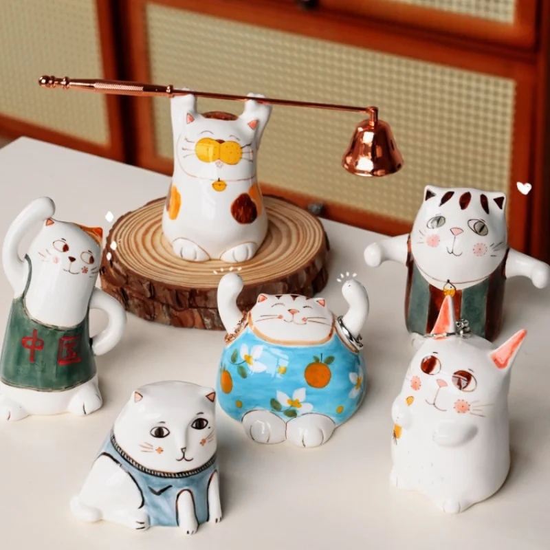 

Cartoon Creative Ceramic Ornament, Cute Cat Handwork, Household Ornament, Jewelry Holder, Car Gift, Living Room, Tabletop Decora