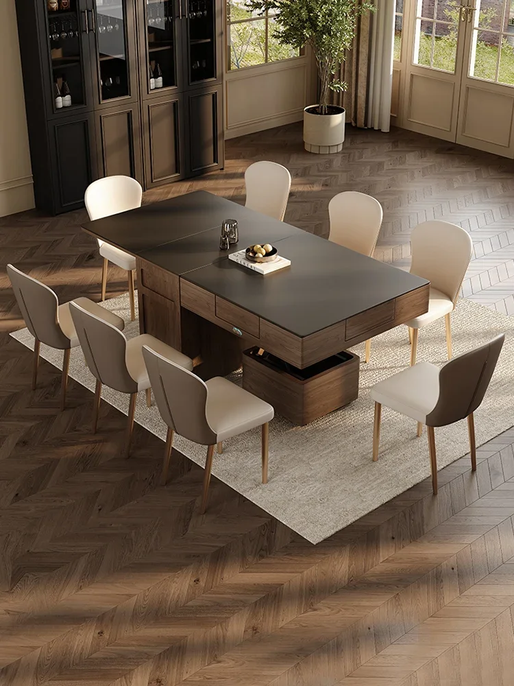 Slate folding dining table lifting mahjong table household small apartment