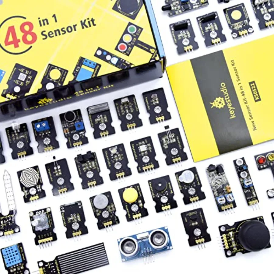 48 Sensors Modules Starter Kit for Arduino with LCD, 5v Relay, Sound, LED Modules, Servo Motor, Motion, Pressure Sensor, Gas Se