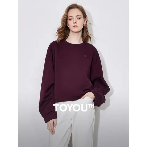 TOYOUTH 여성용 플리츠 후디, 맨투맨, 긴팔, 단색, 캐주얼 풀오버, 퍼플, 2025 용수철, 신상