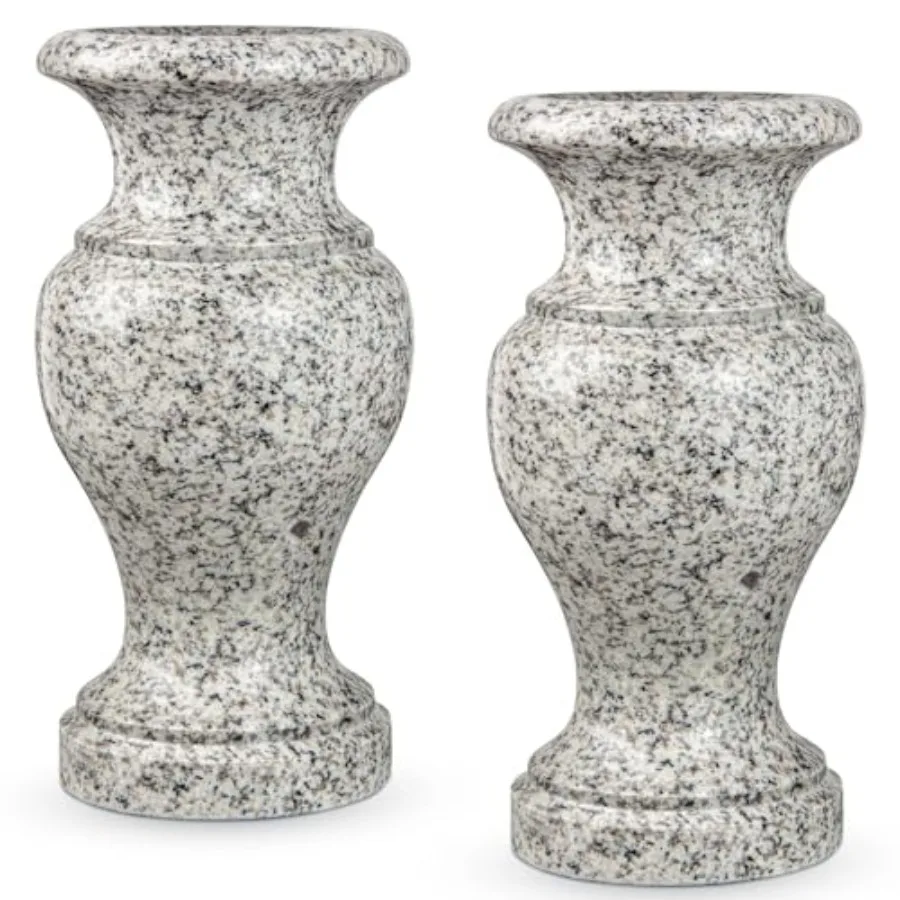 

Cemetery Vase, Turned Granite Vase Polished, Grey, for Home Tabletop Grave Headstone Decorations with Draining Holes 2Pcs